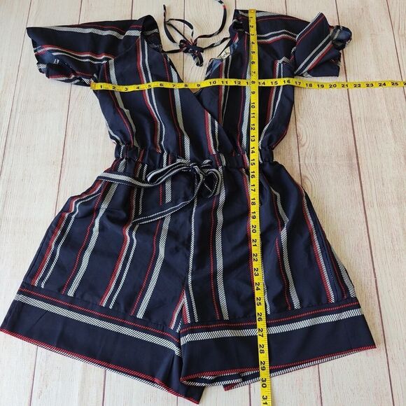 Hint of Blush striped faux wrap elastic waist romper sz S - Picture 8 of 11